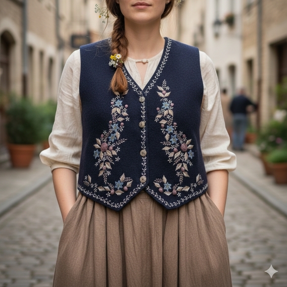Tan Trum Jackets & Blazers - SOLD DO NOT BUYintage TanTrums Floral Embroidered Wool Vest, folk waistcoa